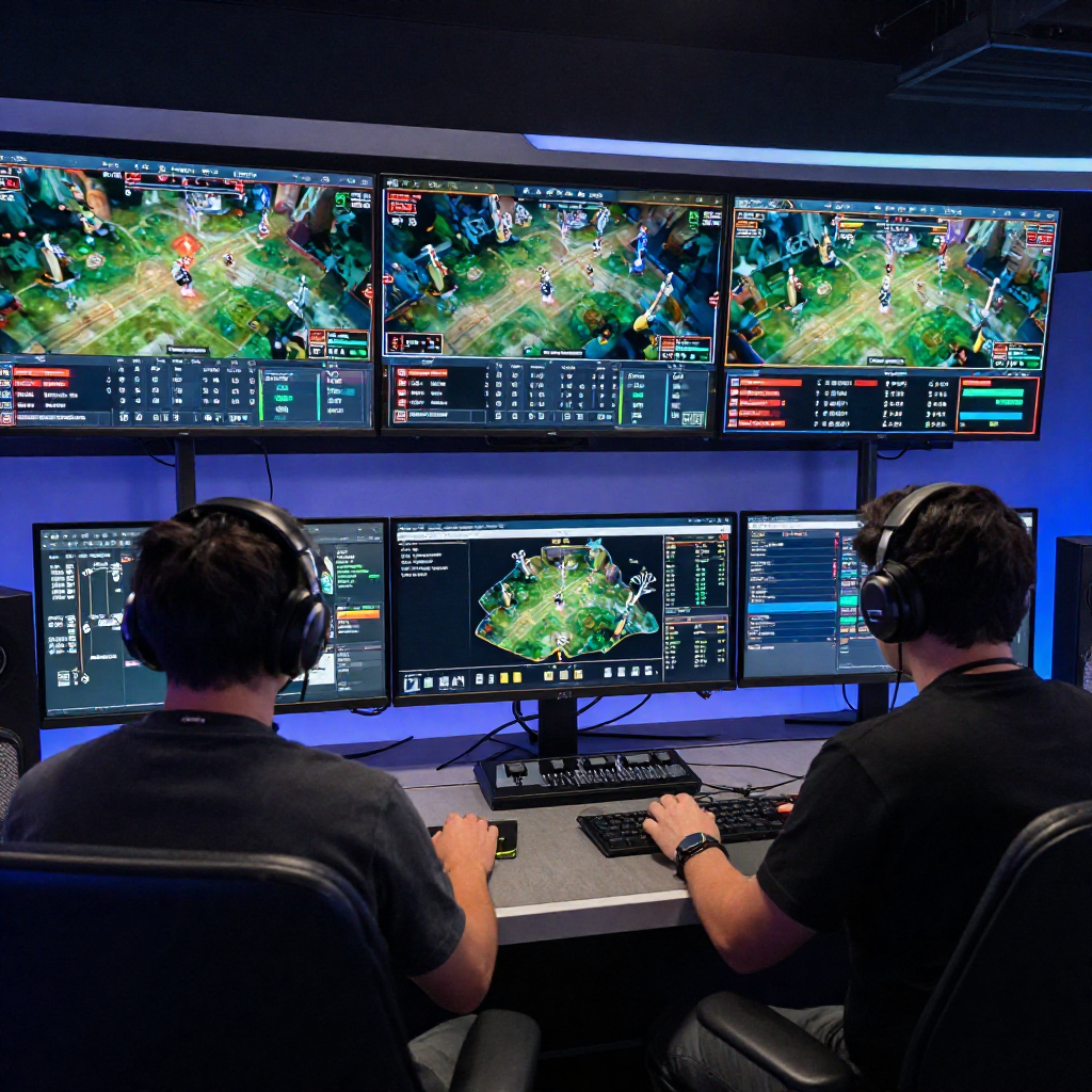 esports news dualmedia dashboard showing live match stats, video highlights, and real-time gaming updates